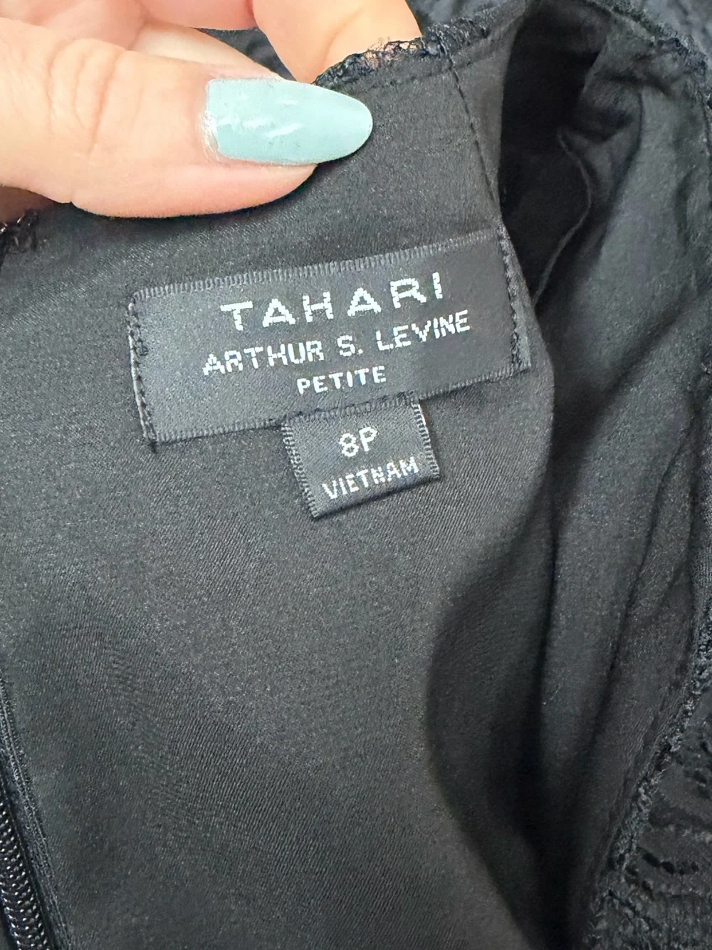 Tahari Arthur S Levine Black Lace Draped Peplum Sheath Dress 8P Petite